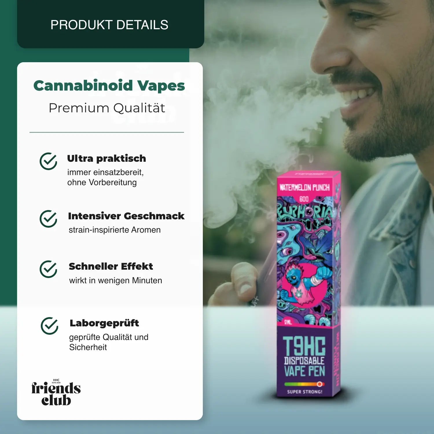 T9HC Einweg-Vape Pen – Watermelon Punch (2 ml) - hhcfriends