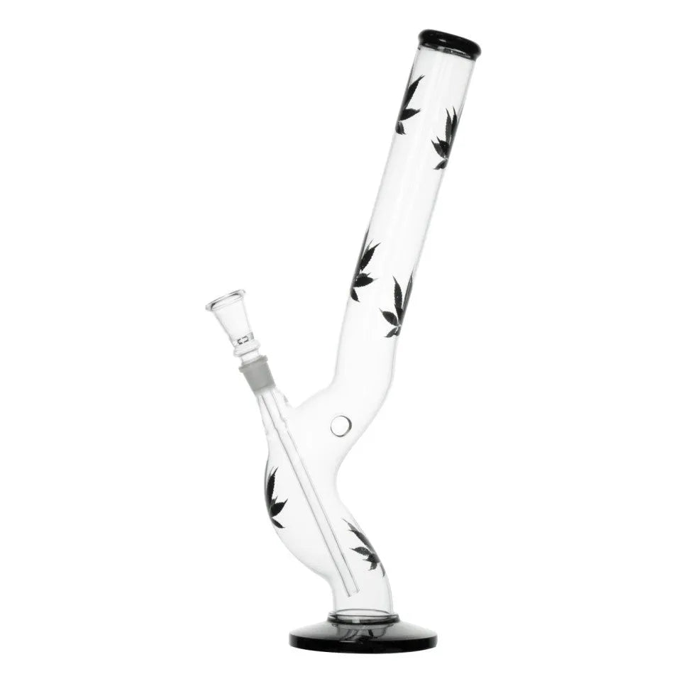 Glas Bong S-Form Black Leafs 42cm-HHCFriends
