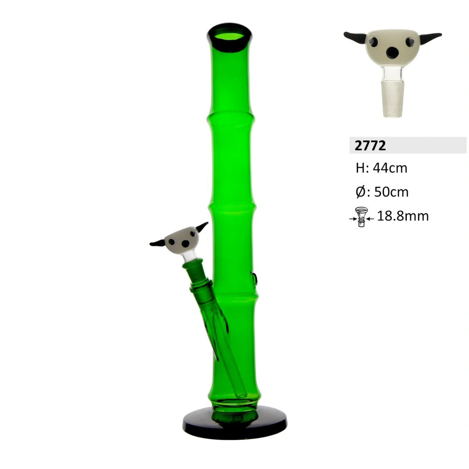Bamboe glazen bong met glazen chillum en pandakop | H: 44cm Slijping: 18,8mm