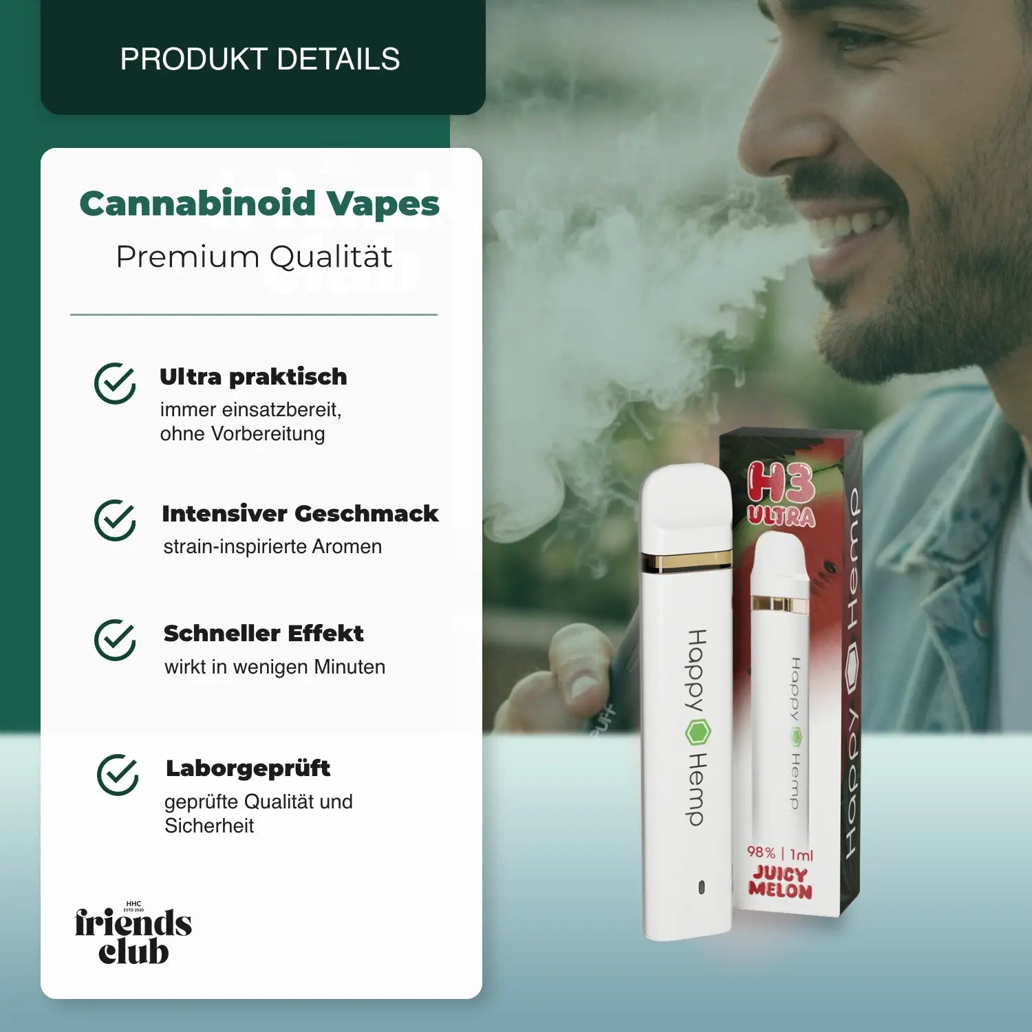 Happy Hemp H3 Ultra Juicy Watermelon 1ml Vape - hhcfriends